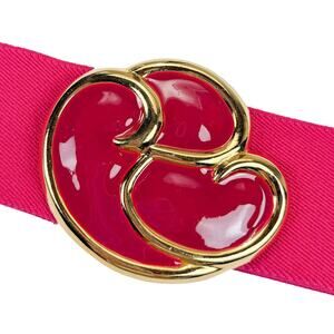 Day-Lor 80s Cinch Belt Women OS Pink Gold Enamel Buckle Stretch Elastic Made USA